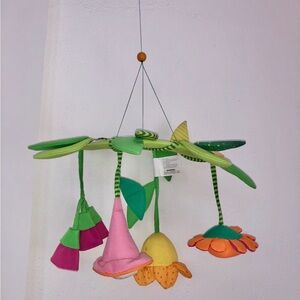 Haba Floral Hanging Baby Mobile - Green with Pink & Orange Flowers